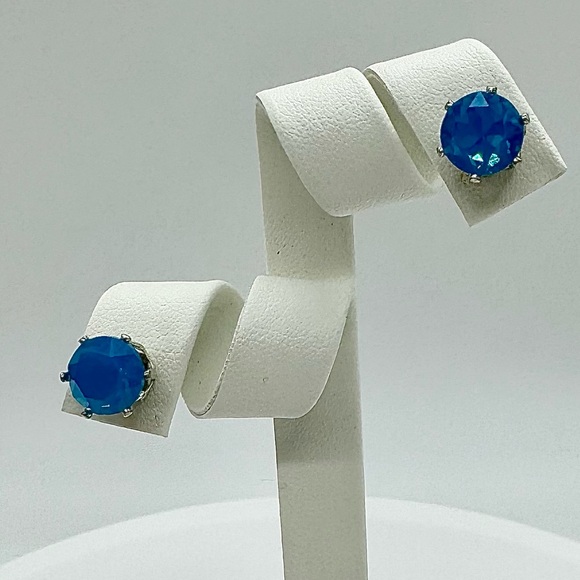 Sapphire Opal 8mm Crystal Stud Earrings Made with Swarovski Crystals - Picture 6 of 8